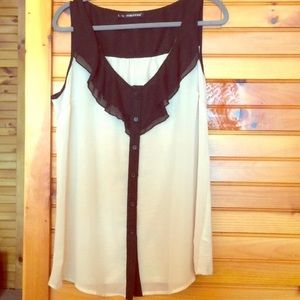 Maurice Chiffon Sleeveless Blouse Ruffle Neck Sz 1